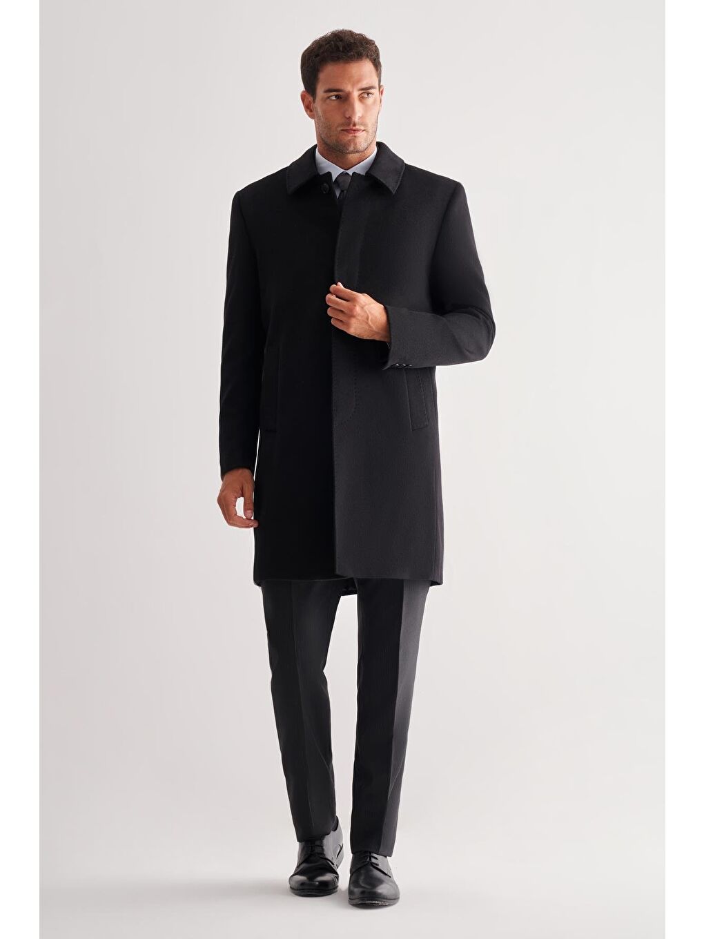 Siyah 110 Cm Kaşe Düz Sırt Kapitoneli Astar Comfort Fit Classic Palto 1005245154