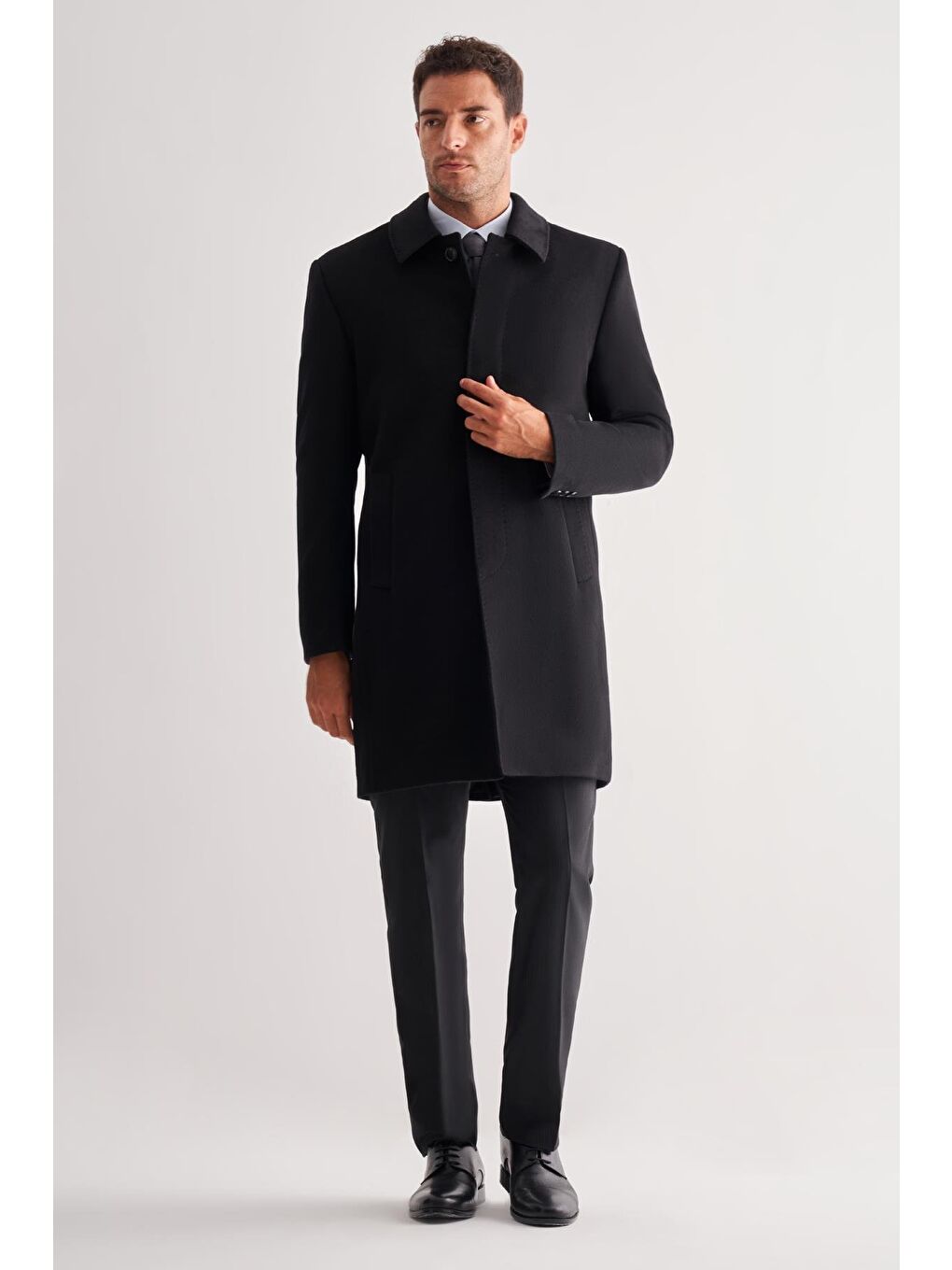 Siyah 110 Cm Kaşe Düz Sırt Kapitoneli Astar Comfort Fit Classic Palto 1005245154-2