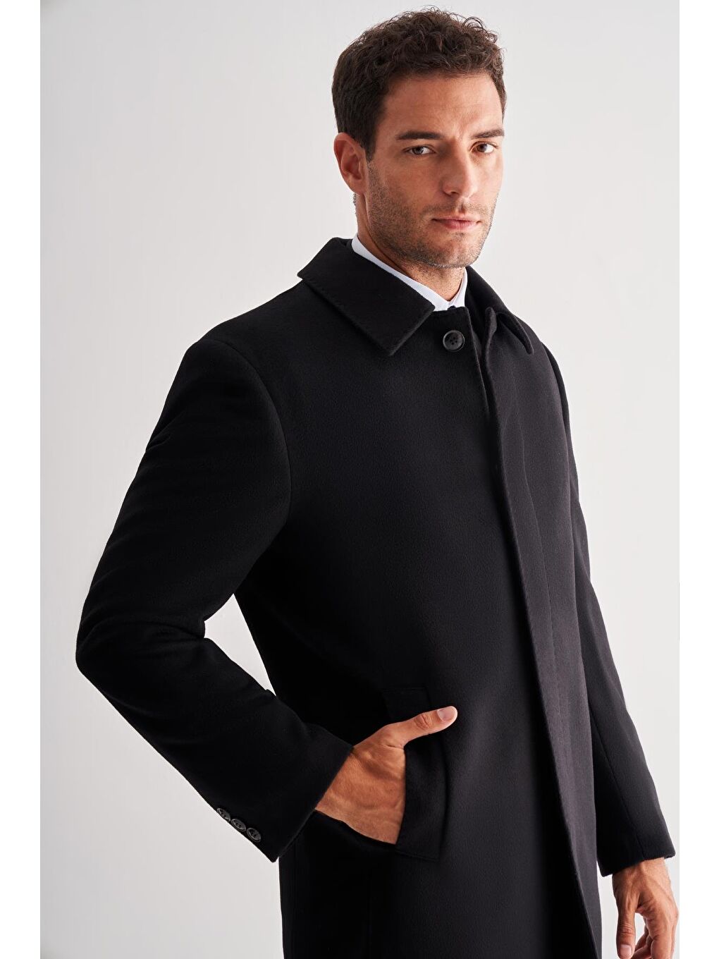 Siyah 110 Cm Kaşe Düz Sırt Kapitoneli Astar Comfort Fit Classic Palto 1005245154-3