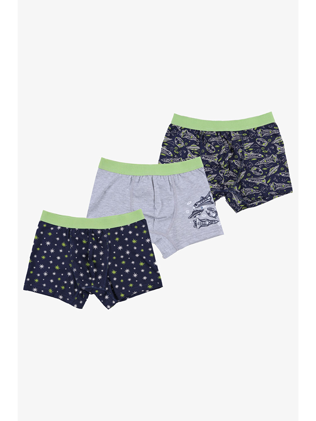 Gri Erkek Çocuk Pamuklu Uzay Baskılı 3'lü Boxer-3