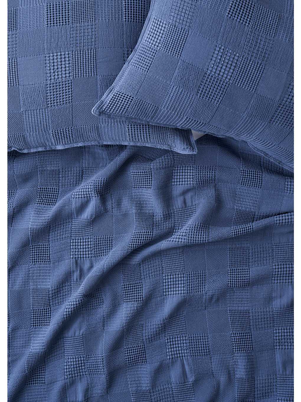 Block Pamuklu Jakarlı Çift Kişilik Yatak Örtüsü Lacivert (240x260 Cm)-1