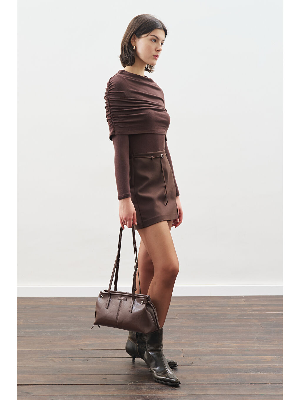 Kahverengi Büzgü Detaylı Bluz Acı Kahve-3