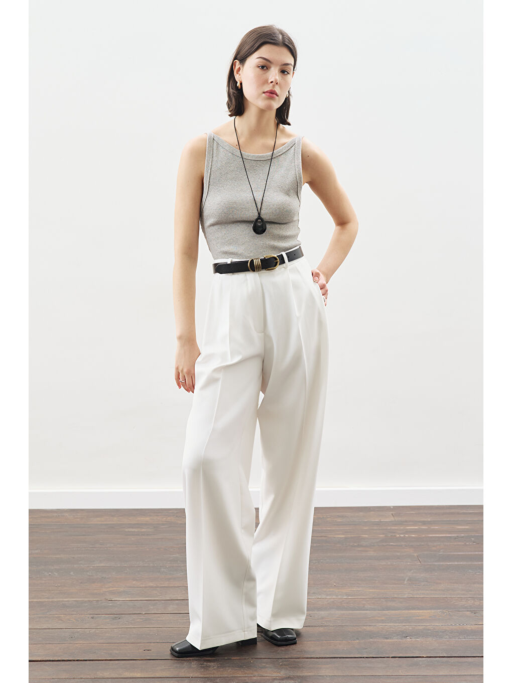 Dona Pileli Palazzo Pantolon Ekru