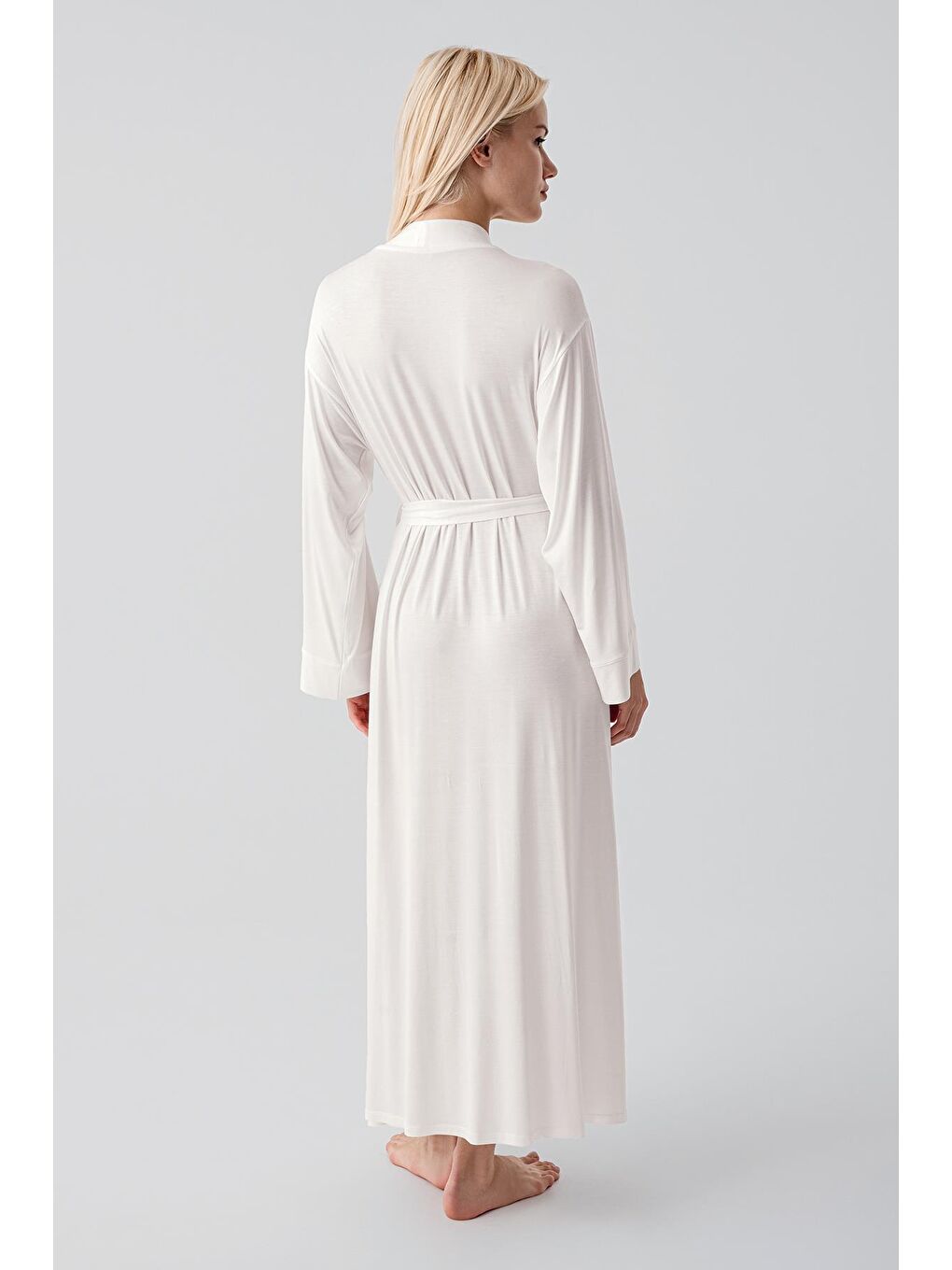 Ekru Uzun Kollu Elastanlı Esnek Viskoz Soft Sabahlık 19500-6