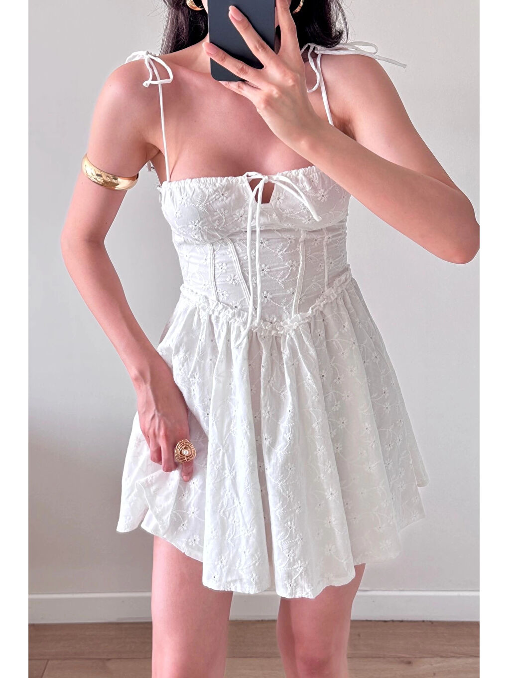 Kadın Beyaz Askılı Mini Elbise 1041-6411