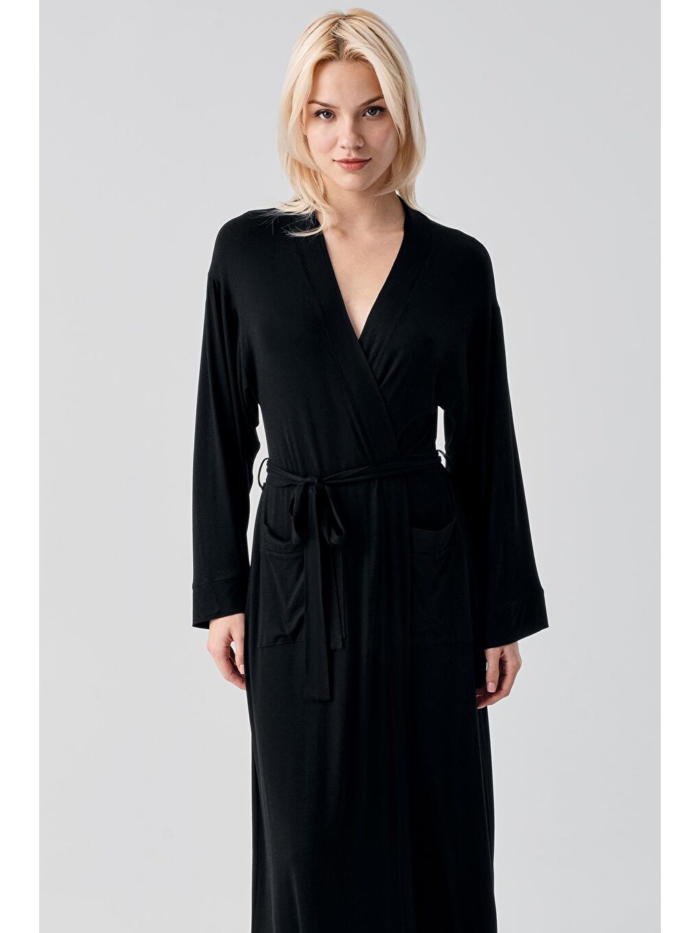 Siyah Uzun Kollu Elastanlı Esnek Viskoz Soft Sabahlık 19500-2