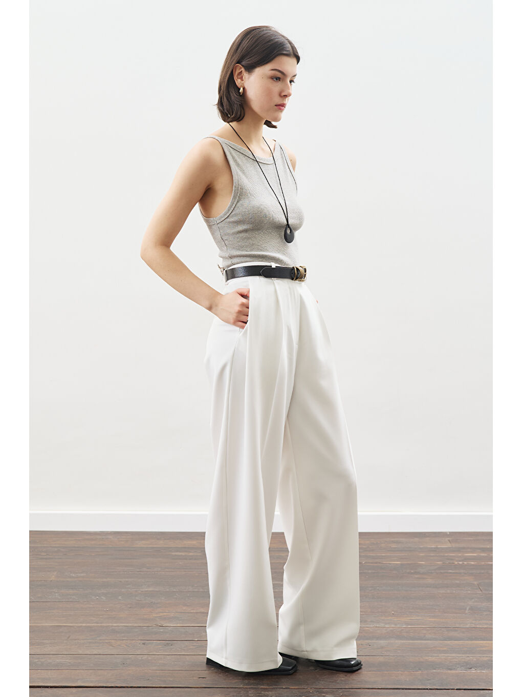 Dona Pileli Palazzo Pantolon Ekru-2