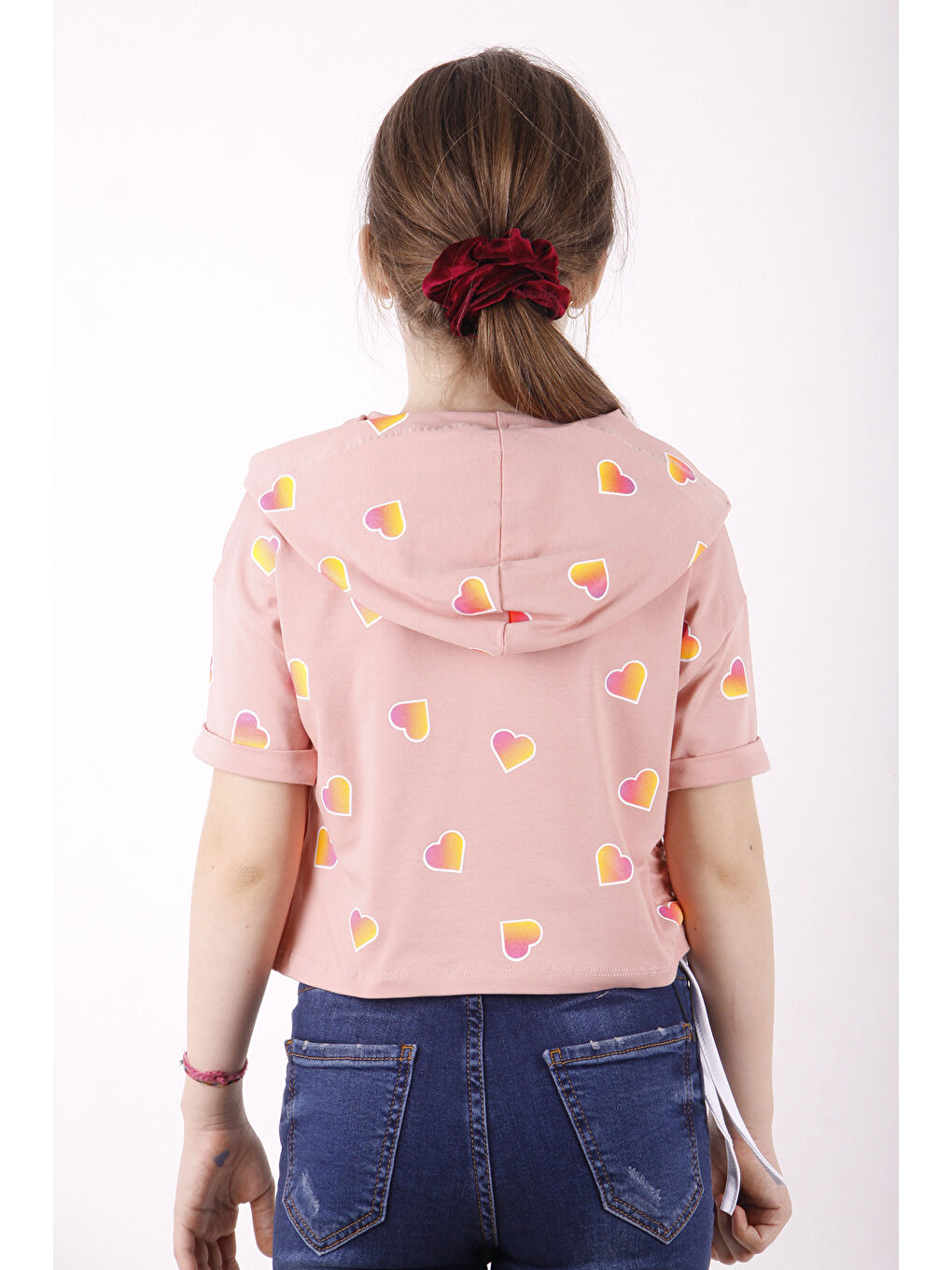 Pembe Kız Çocuk Likee Baskılı Kapüşonlu Tişört-2