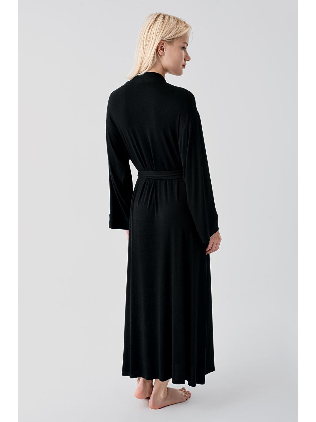 Siyah Uzun Kollu Elastanlı Esnek Viskoz Soft Sabahlık 19500-4