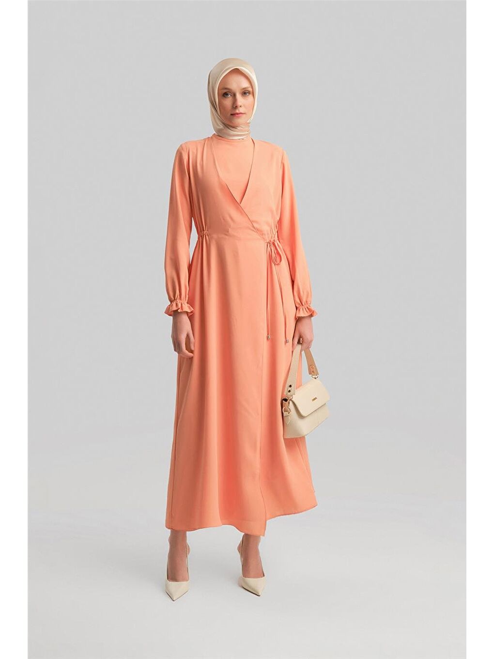 Turuncu Anvelop Elbise Ort9230 Şeftali-1