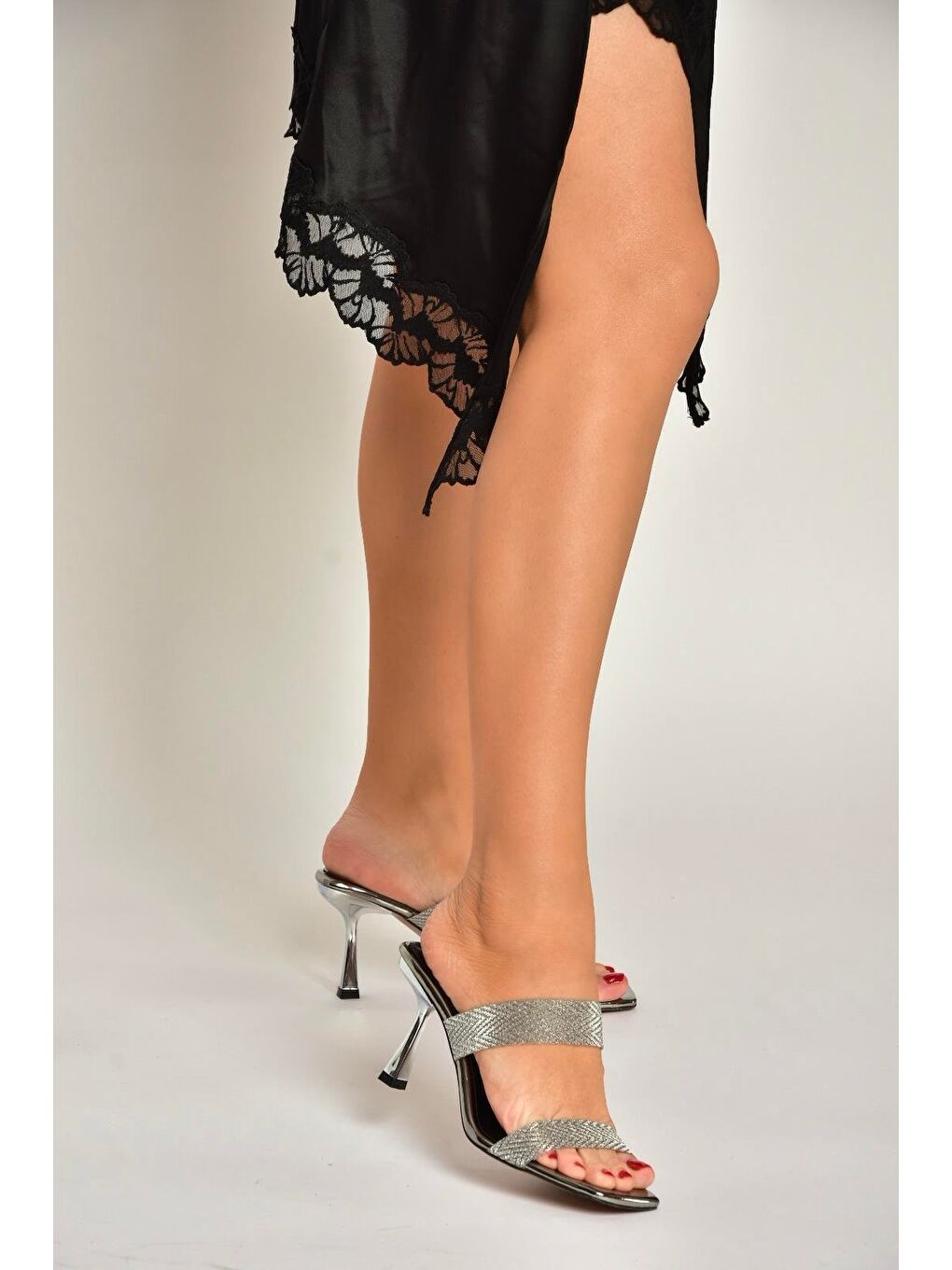 Antrasit Platin Kadın Topuklu Terlik Y820013834-2