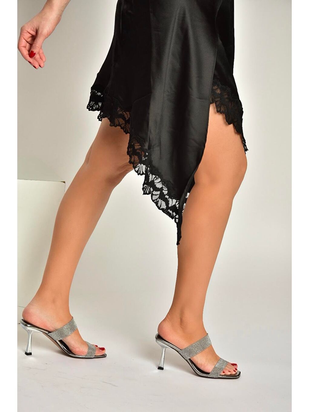 Antrasit Platin Kadın Topuklu Terlik Y820013834-3