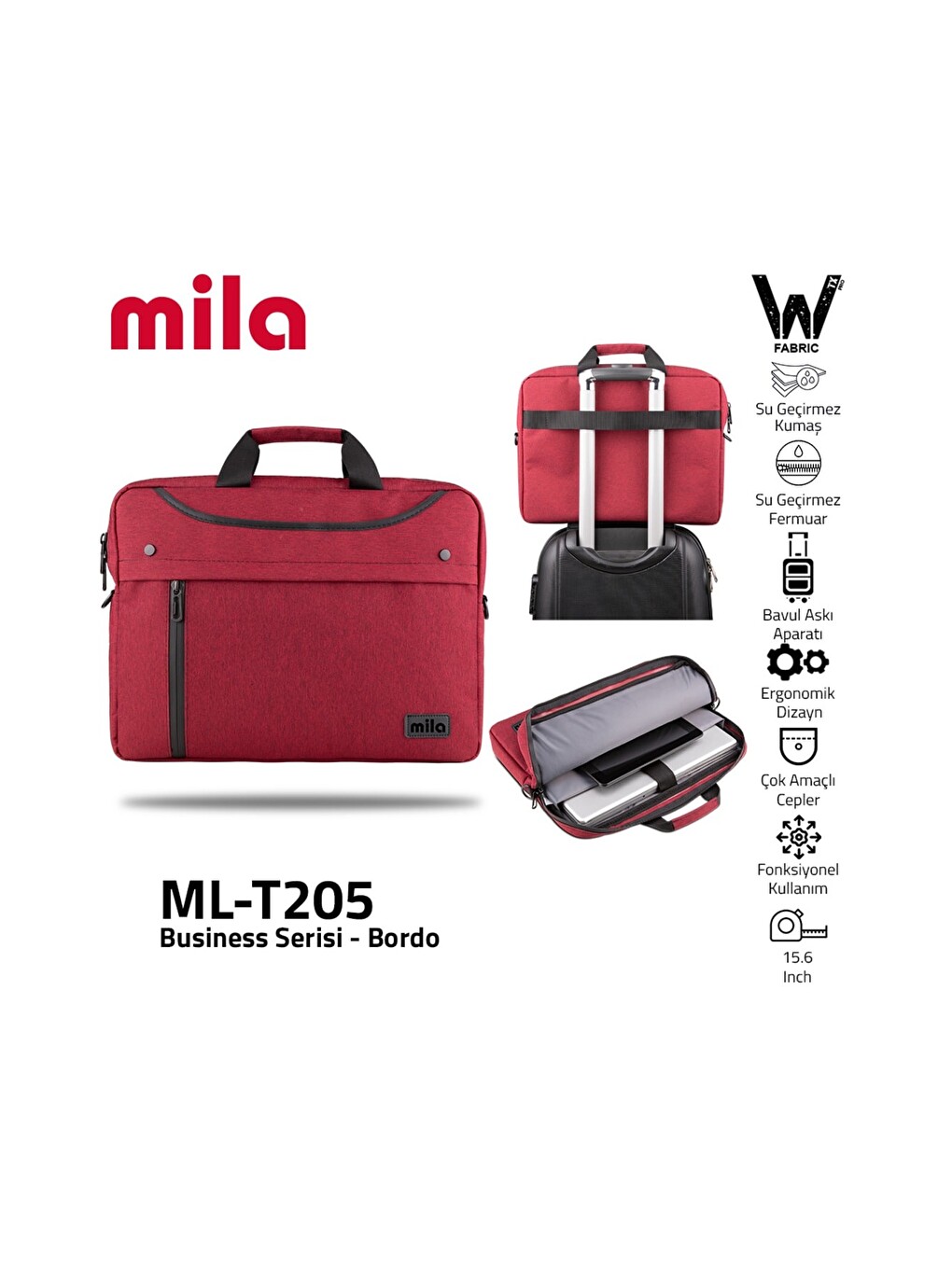 Bordo Ml-t205-wm300 Business Serisi 15.6" Su Geçirmez Kumaş Ve Fermuar ,laptop,notebook Çantası+mouse-4