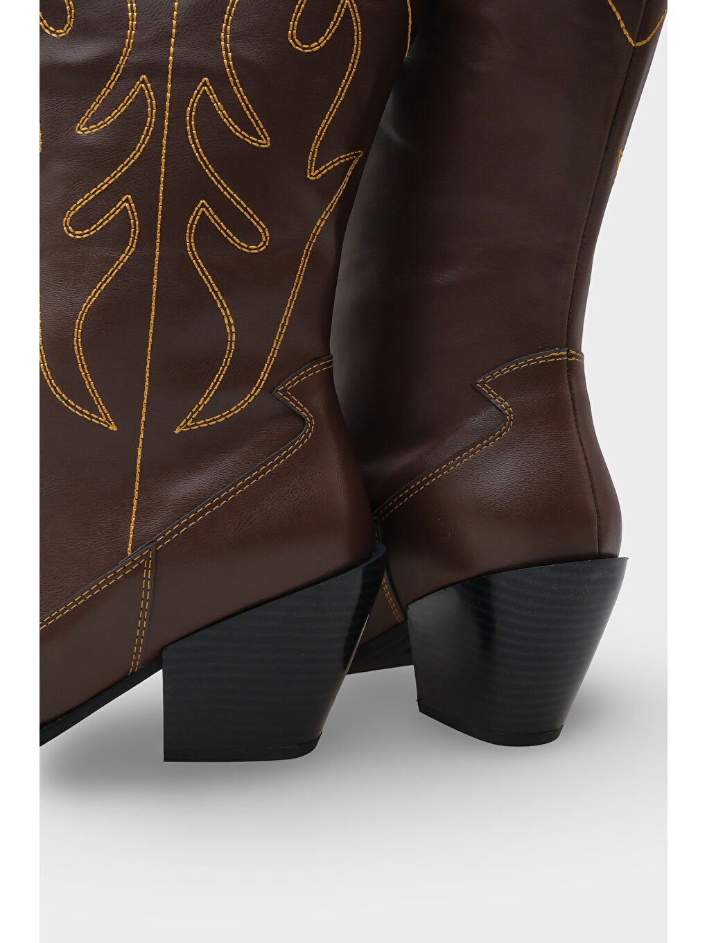 Kahverengi Malina Sivri Burunlu Nakışlı Kadın Kovboy Çizme-4