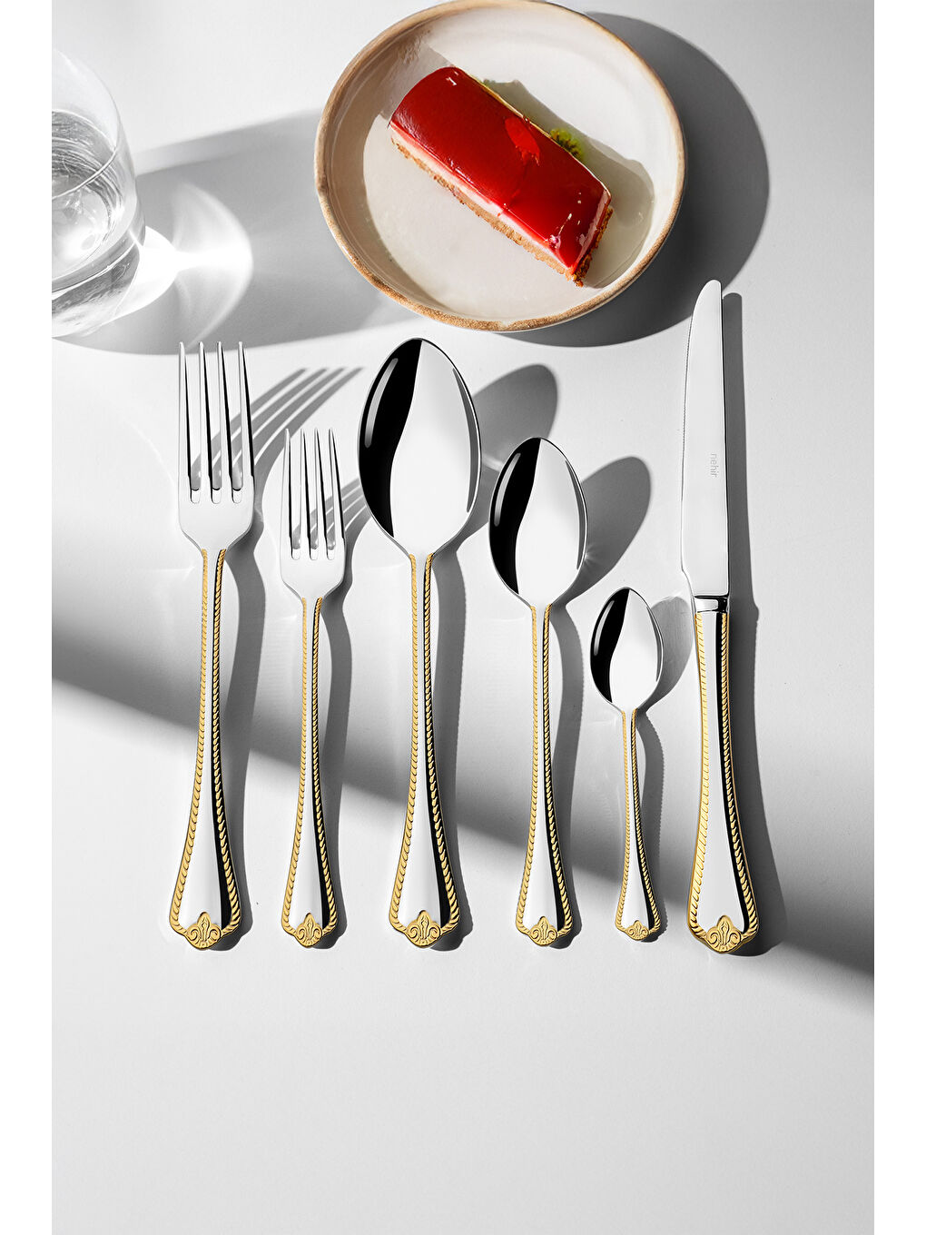 Sarı Fulya Altın Sade 12 Kişilik 72 Parça Kutulu Çatal Kaşık Bıçak Takımı