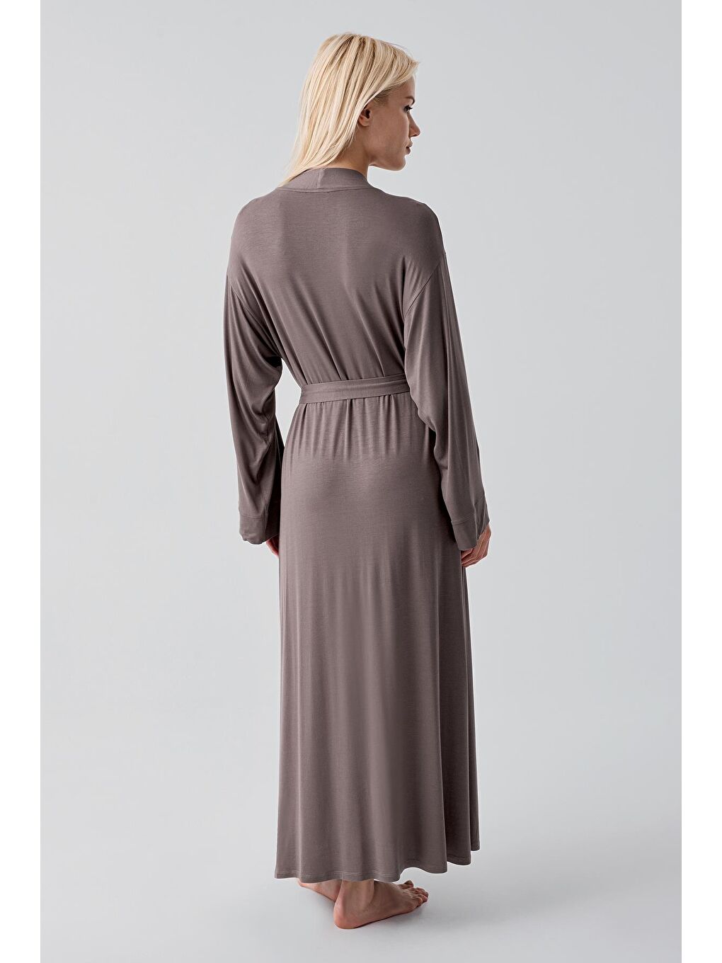 Bej Uzun Kollu Elastanlı Esnek Viskoz Soft Sabahlık 19500-4