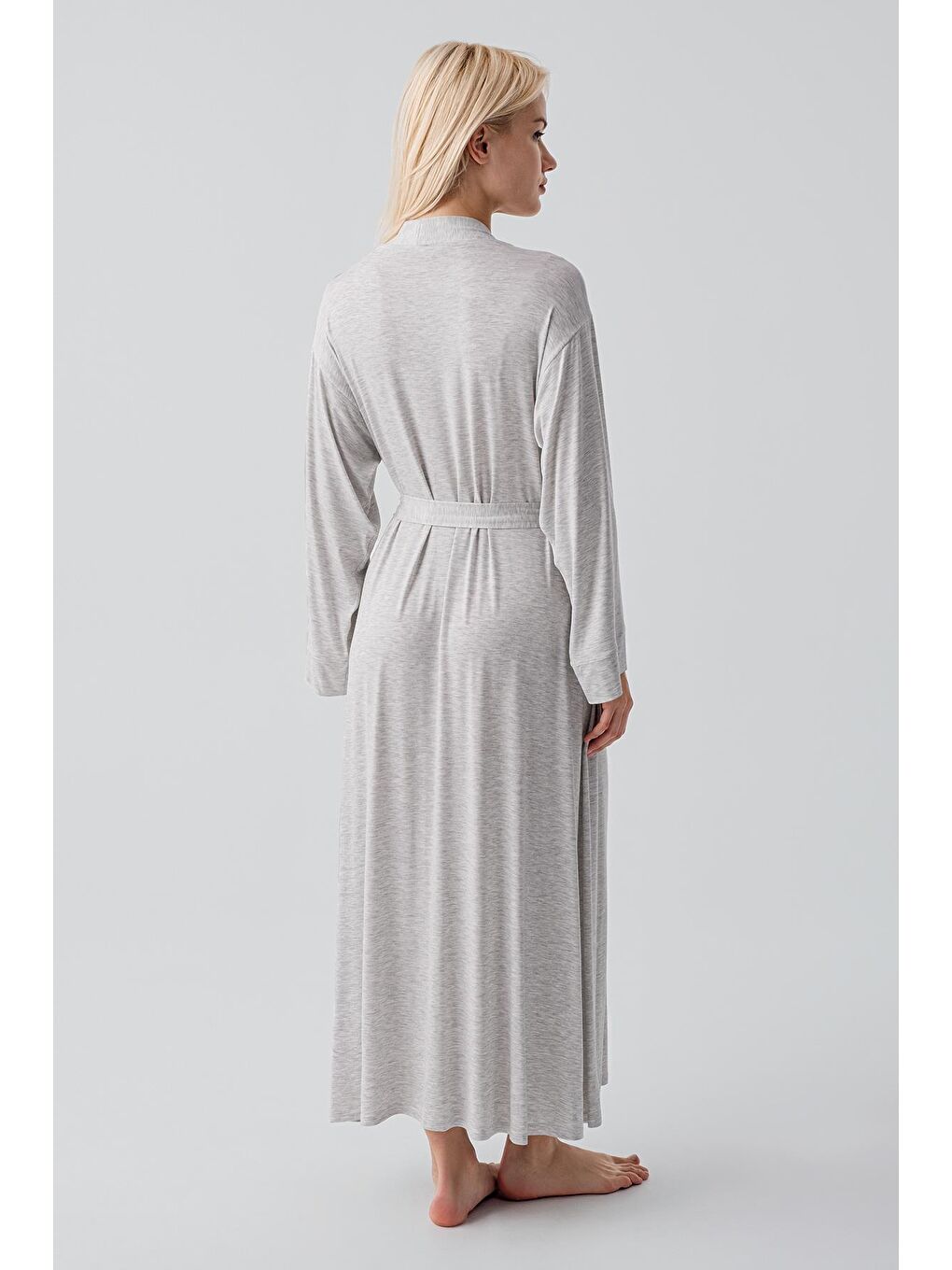 Gri Uzun Kollu Elastanlı Esnek Viskoz Soft Sabahlık 19500-4
