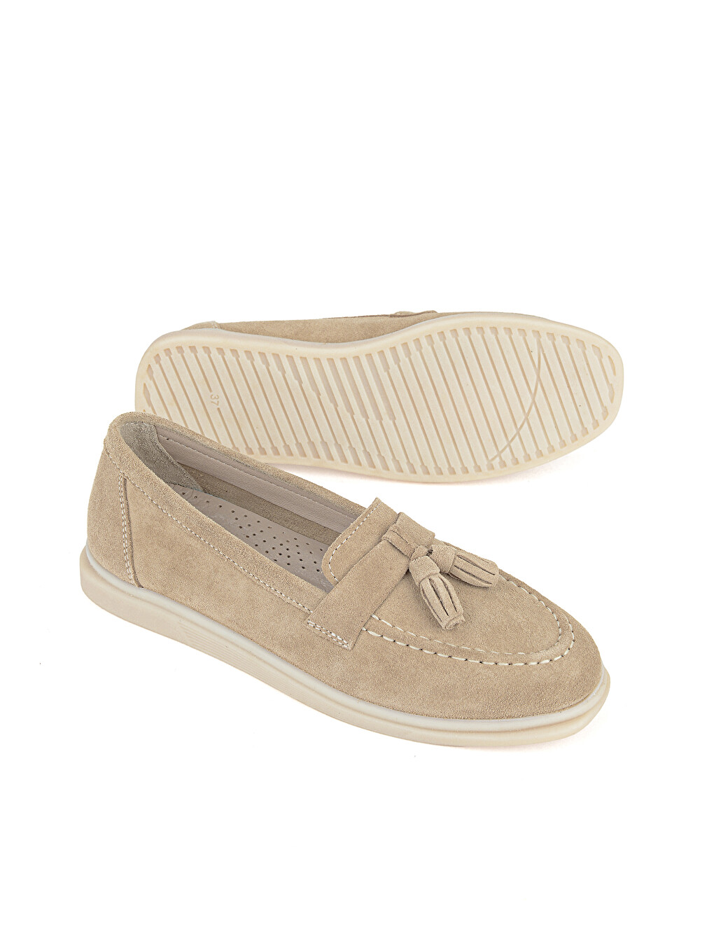Kadın Hakiki Deri Loafer Ayakkabı 161359Z402 Bej-3
