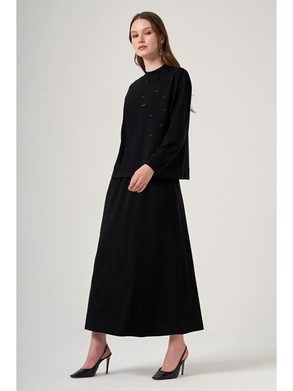 Pul Detay Etekli Takım 1078 Siyah