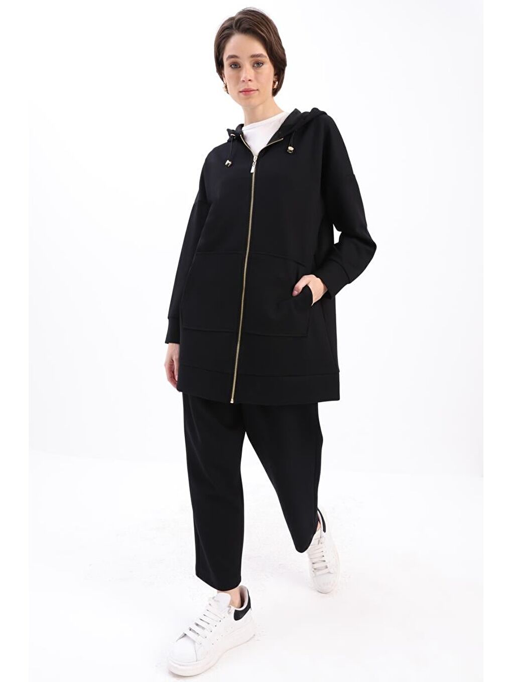 Siyah-Kanguru Cepli Hırkalı Eşofman Takımı