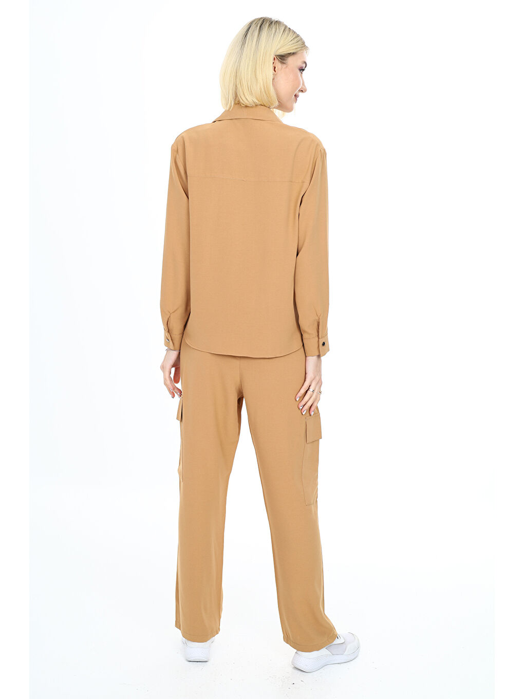 Bej Kadın Takım-Cep Kemer Detaylı-Alt-Üst Takım Mnx24101.1-2