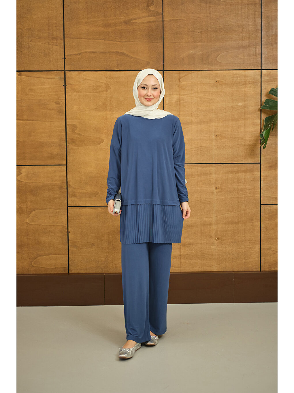 Kadın Alt Piliseli Bisiklet Yaka Takım İndigo Mavi-3