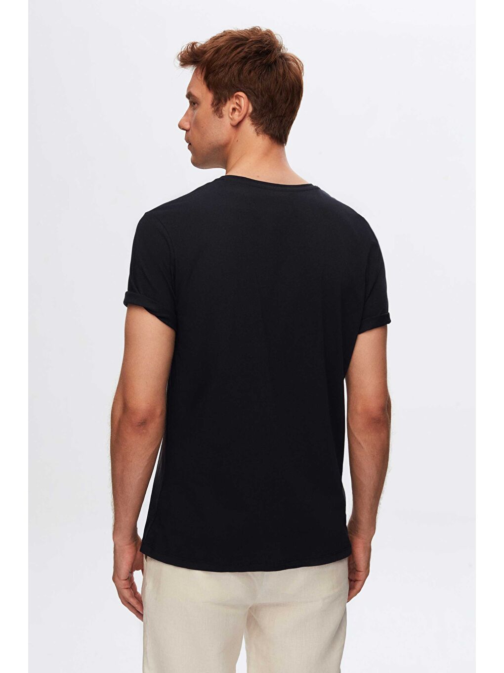 Slim Fit Lacivert V Yaka %100 Pamuk Tişört-3