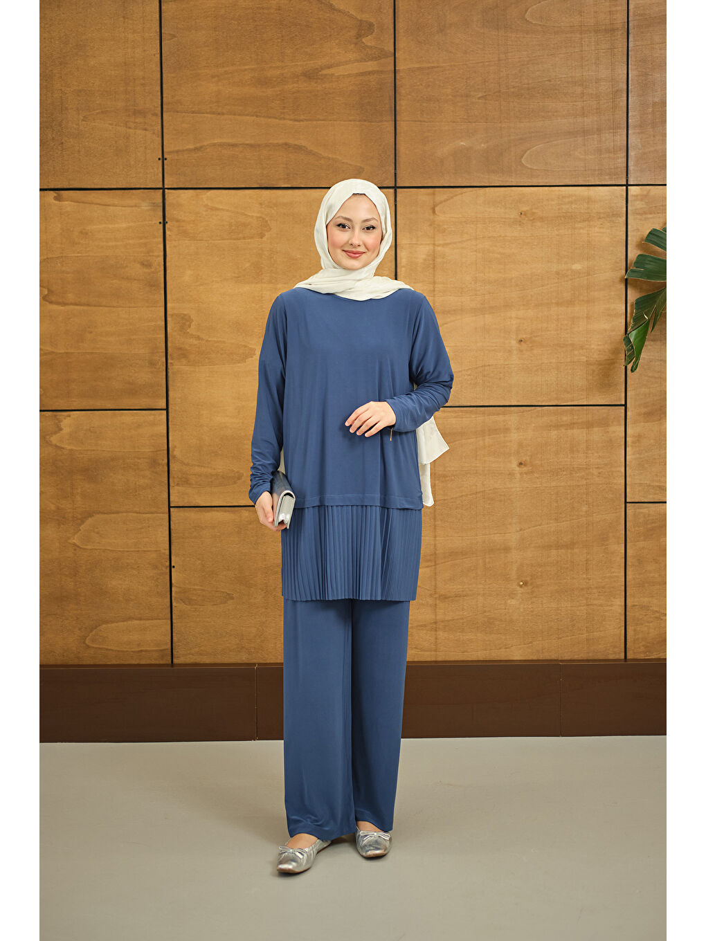 Kadın Alt Piliseli Bisiklet Yaka Takım İndigo Mavi-4