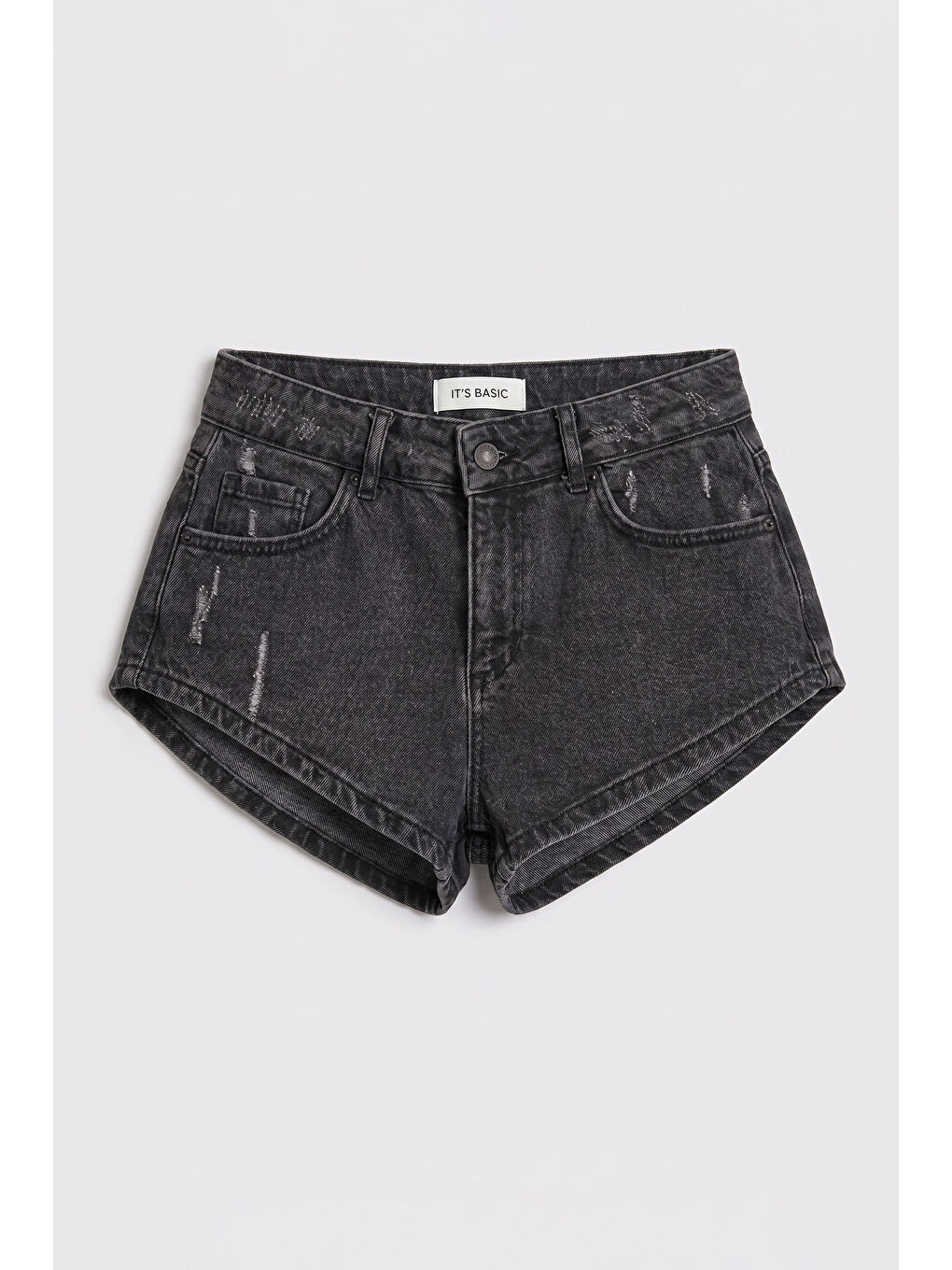 Gri Kadın Koyu Füme 11s6-1 Süper Mini %100 Pamuk Denim Şort