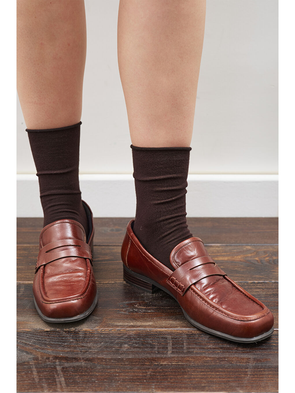 Lastiksiz Soket Çorap Kahverengi-1