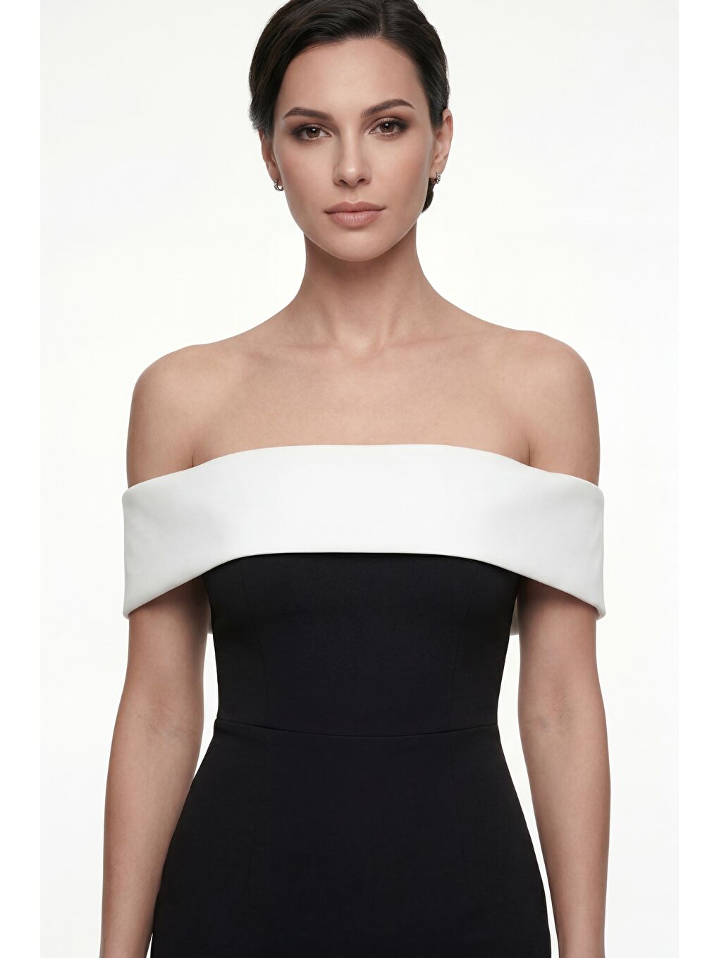 Kadın Siyah Kayık Yaka Midi Kalem Davet Elbisesi-2