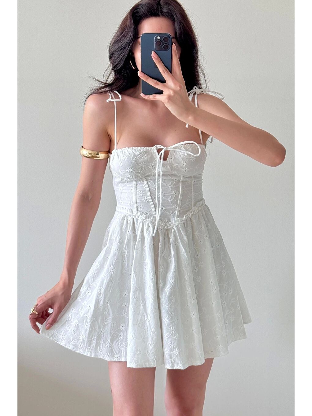 Kadın Beyaz Askılı Mini Elbise 1041-6411-3