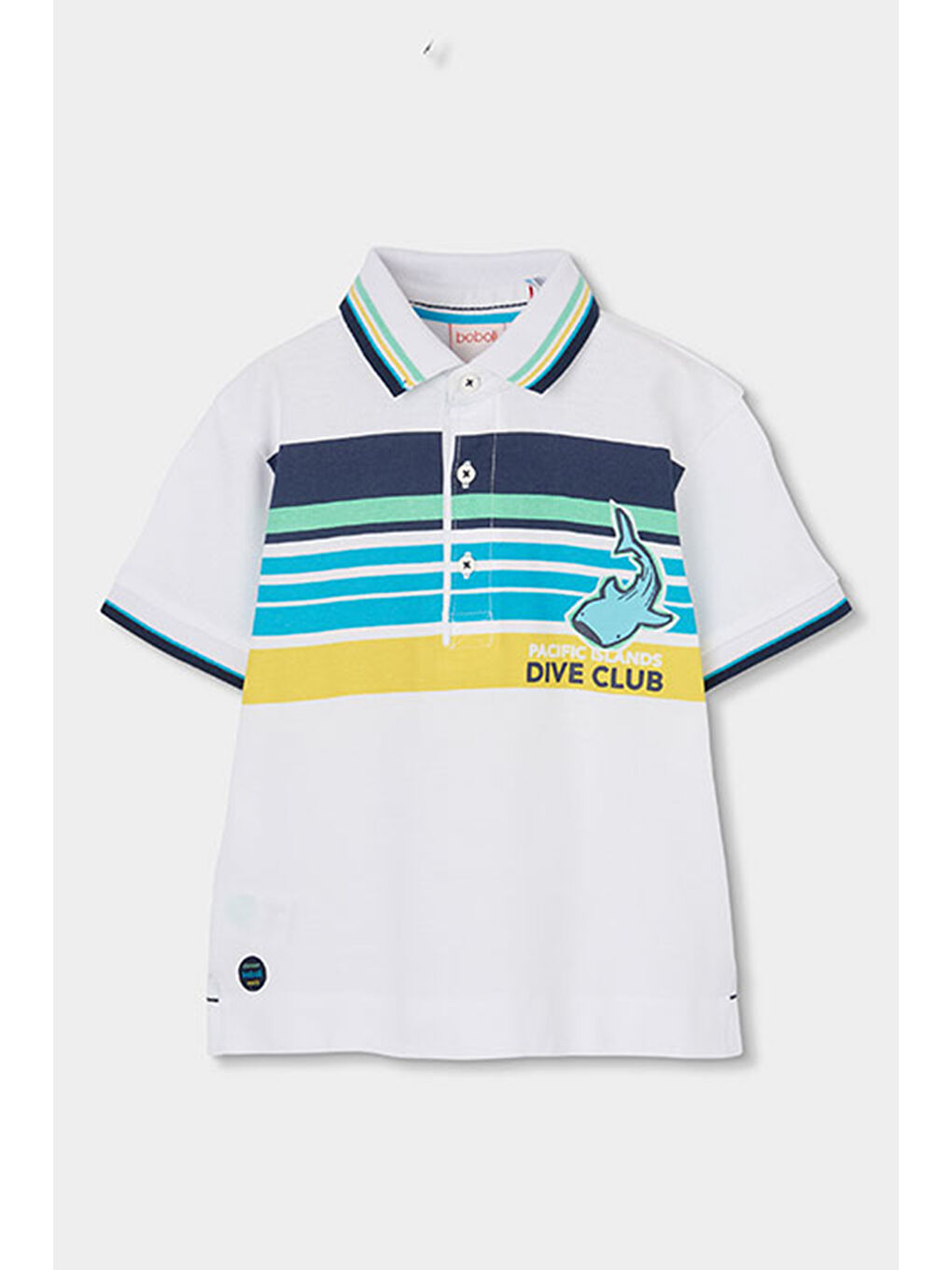 Çizgi Desenli Polo Yaka Tshirt 2-6 Yaş Beyaz
