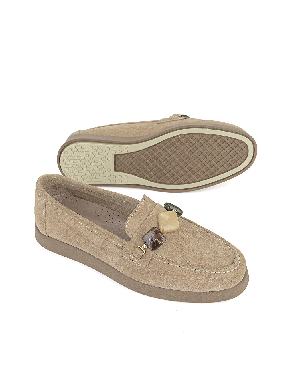 Kadın Hakiki Deri Loafer Ayakkabı 161359Z710 Bej-3
