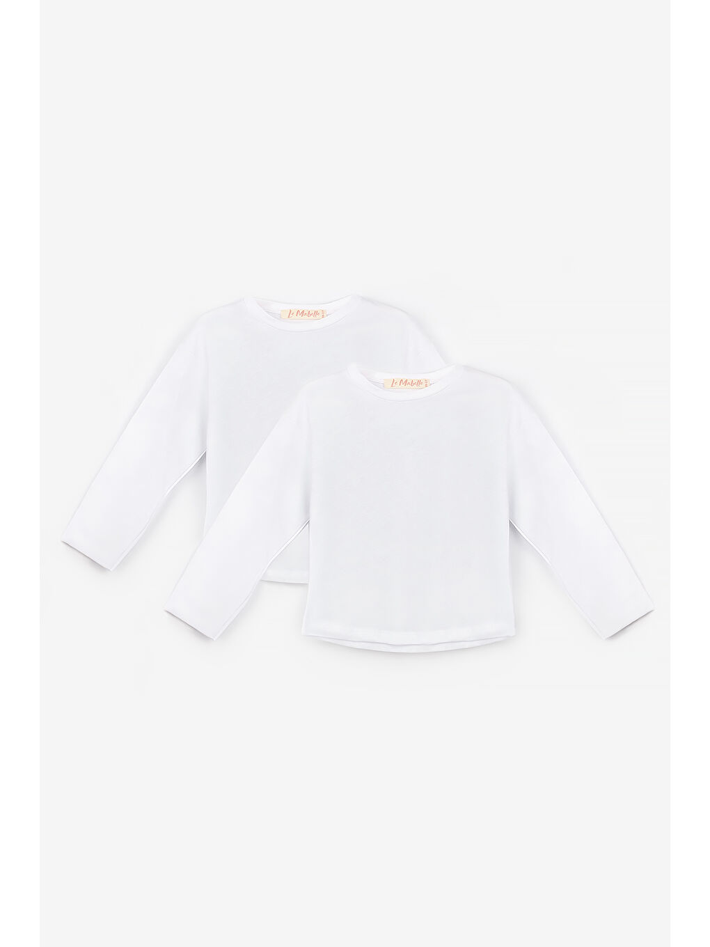 Beyaz Beyaz Uzun Kollu Penye 2'li Basic Tişört Paketi