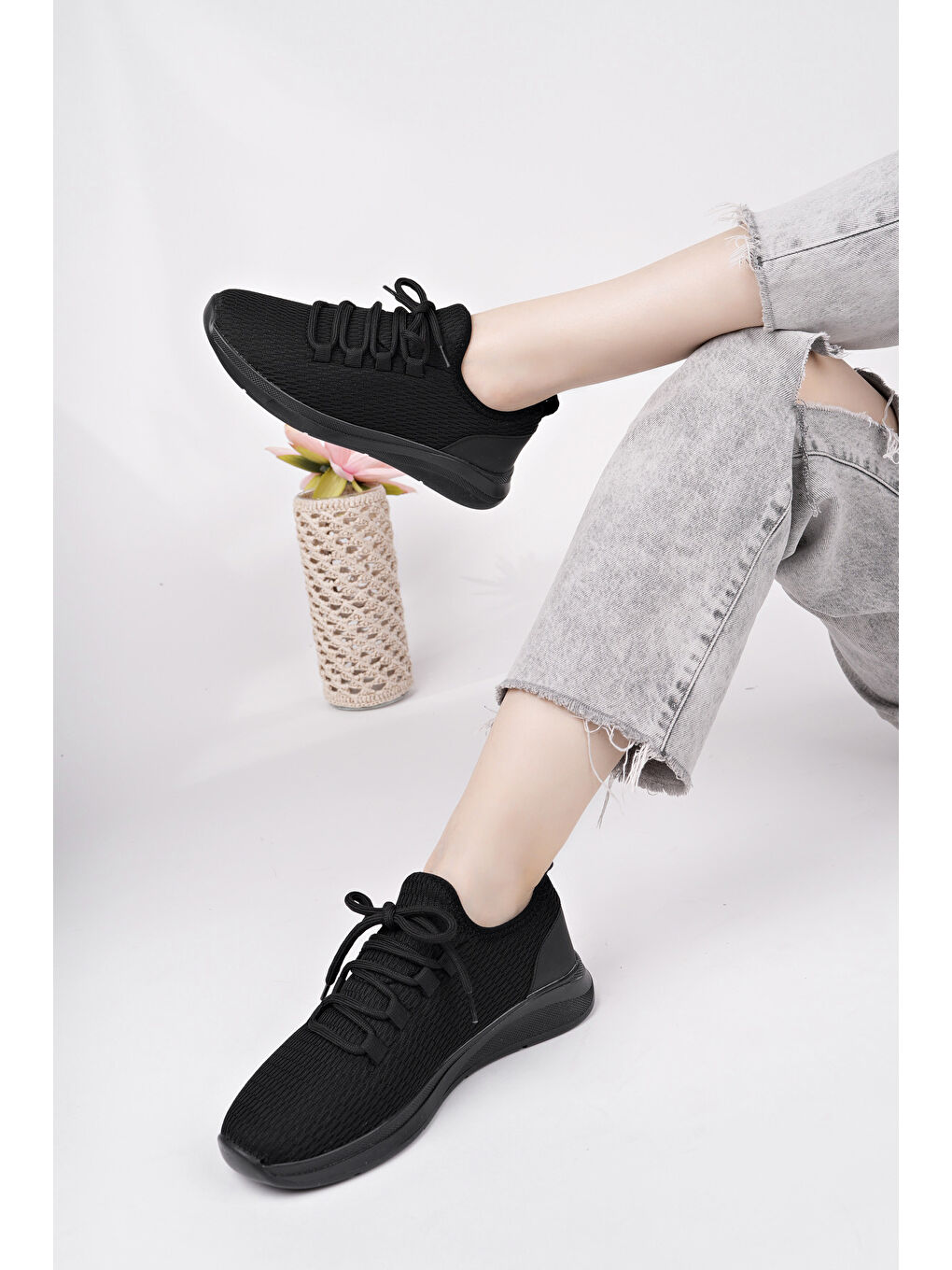 Siyah Kadın Fileli Günlük Ayakkabı-2