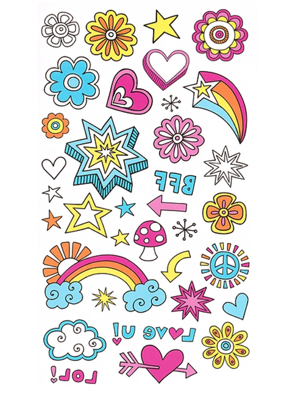 Karışık Çok Renkli Temalı Kız Çocuk Dövme Set-1