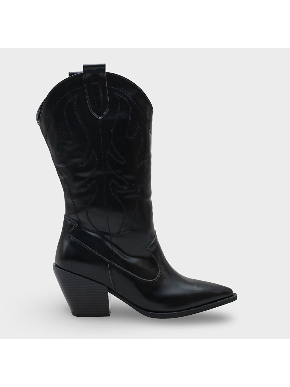 Siyah Malina Sivri Burunlu Nakışlı Kadın Kovboy Çizme