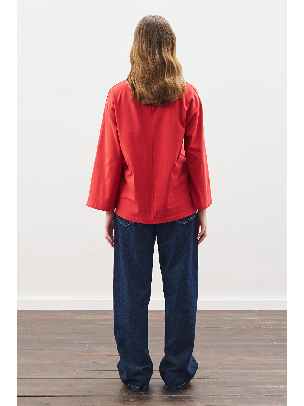 Yüksek Yaka Bağlamalı Bluz Kırmızı-4