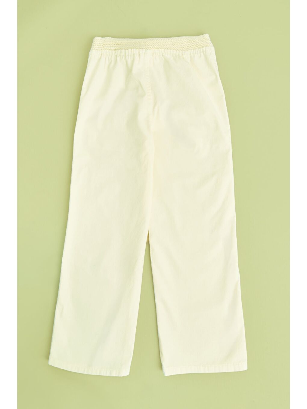 Sarı Beli Lastikli Keten Görünümlü Kız Çocuk Pantolon-1