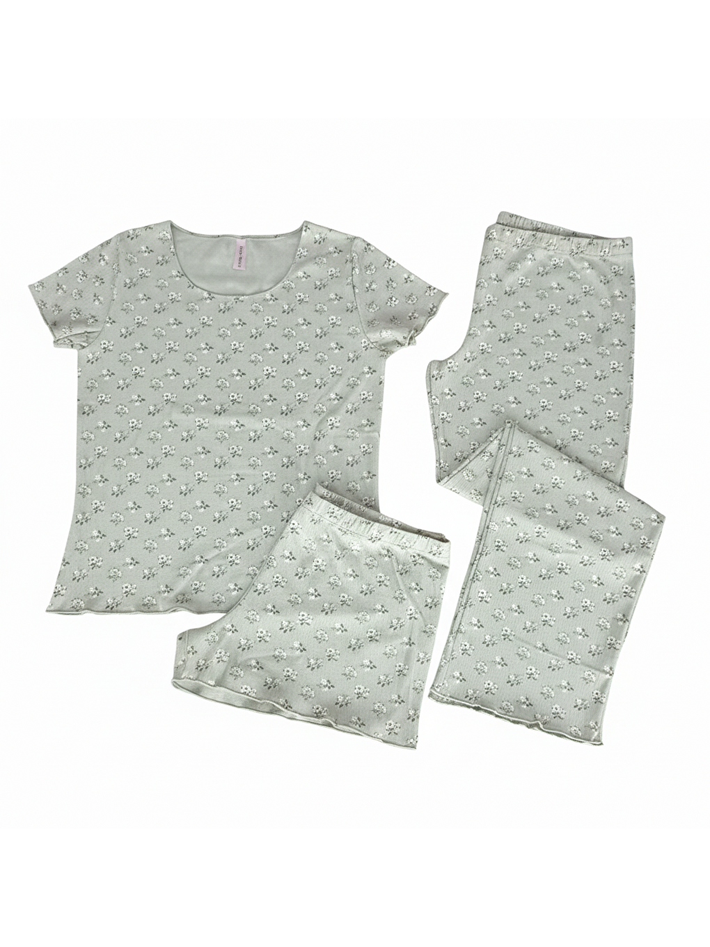 Kadın Jakarlı Açık Yeşil Renk Çiçek Desenli 3'Lü Set Pijama Takımı Bb2312-5