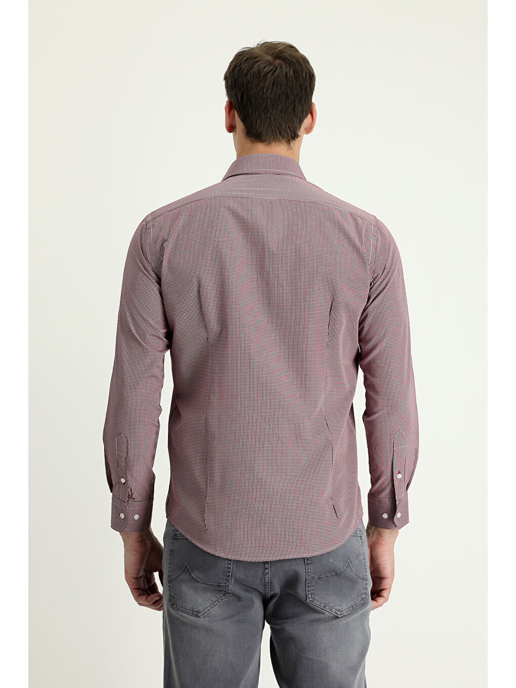 Bordo Uzun Kol Slim Fit Dar Kesim Desenli Pamuklu Kolay Ütülenebilir Gömlek-1