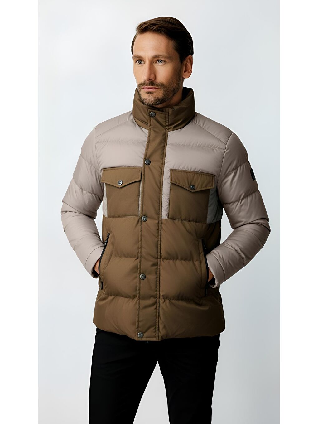 Erkek Bej Şişme Mont-1