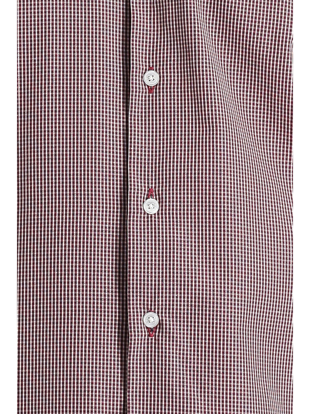 Bordo Uzun Kol Slim Fit Dar Kesim Desenli Pamuklu Kolay Ütülenebilir Gömlek-2
