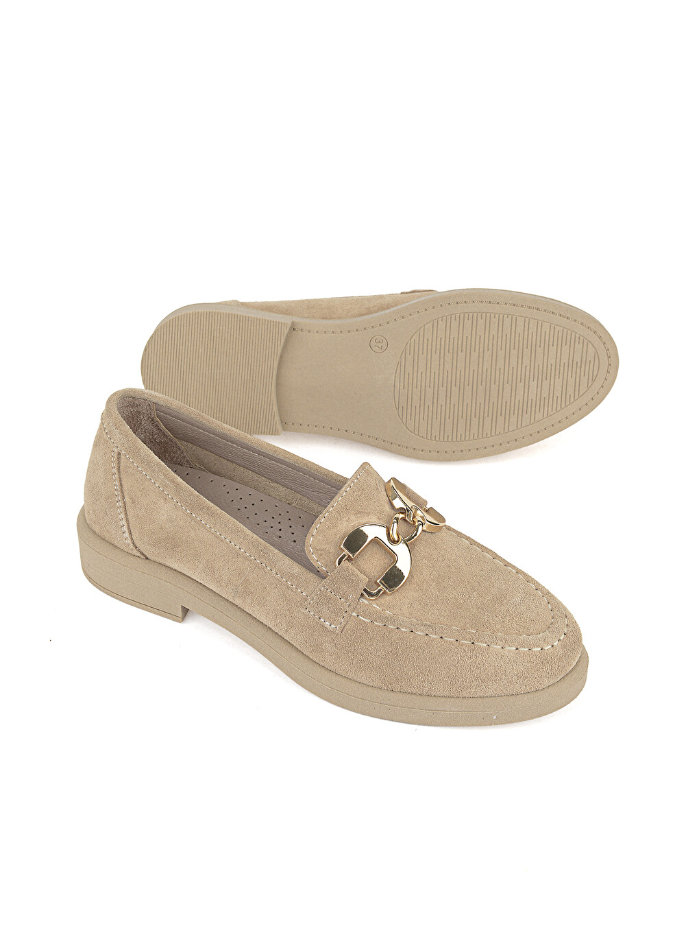 Kadın Hakiki Deri Loafer Ayakkabı 161359Z706 Bej-3