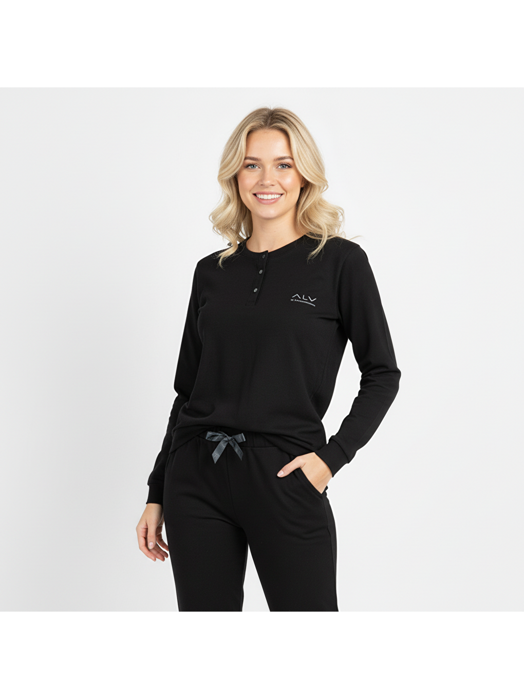 Kadın Pamuklu Siyah Renk Pijama Takımı Al507 V1