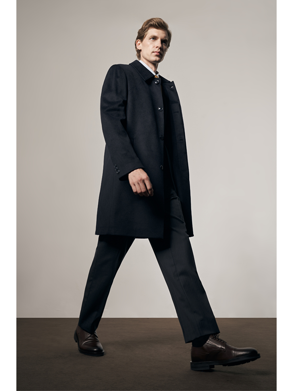 Koyu Lacivert 110 Cm Kaşe Düz Sırt Kapitoneli Astar Comfort Fit Classic Palto 1005245154-1