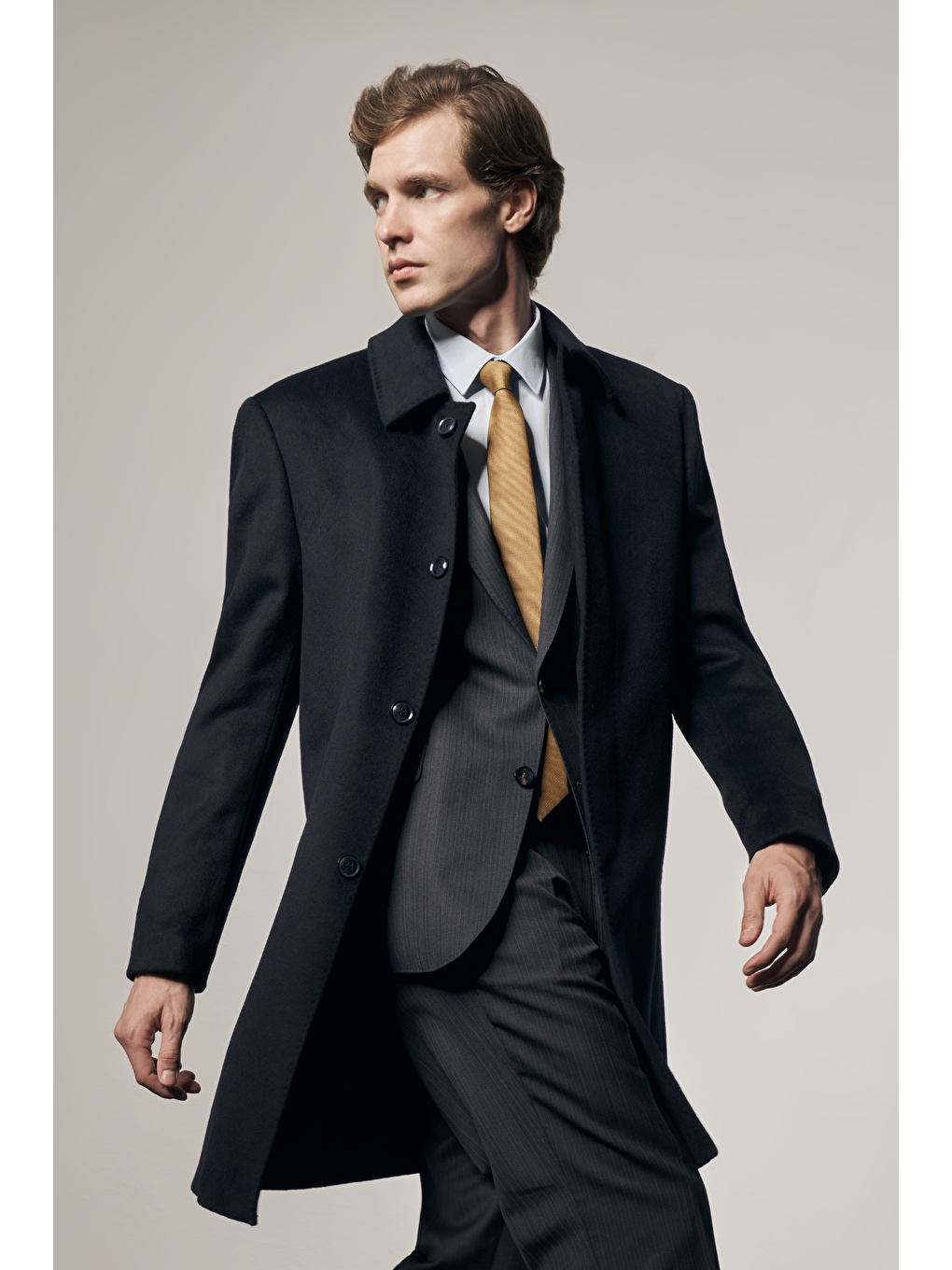 Koyu Lacivert 110 Cm Kaşe Düz Sırt Kapitoneli Astar Comfort Fit Classic Palto 1005245154-2