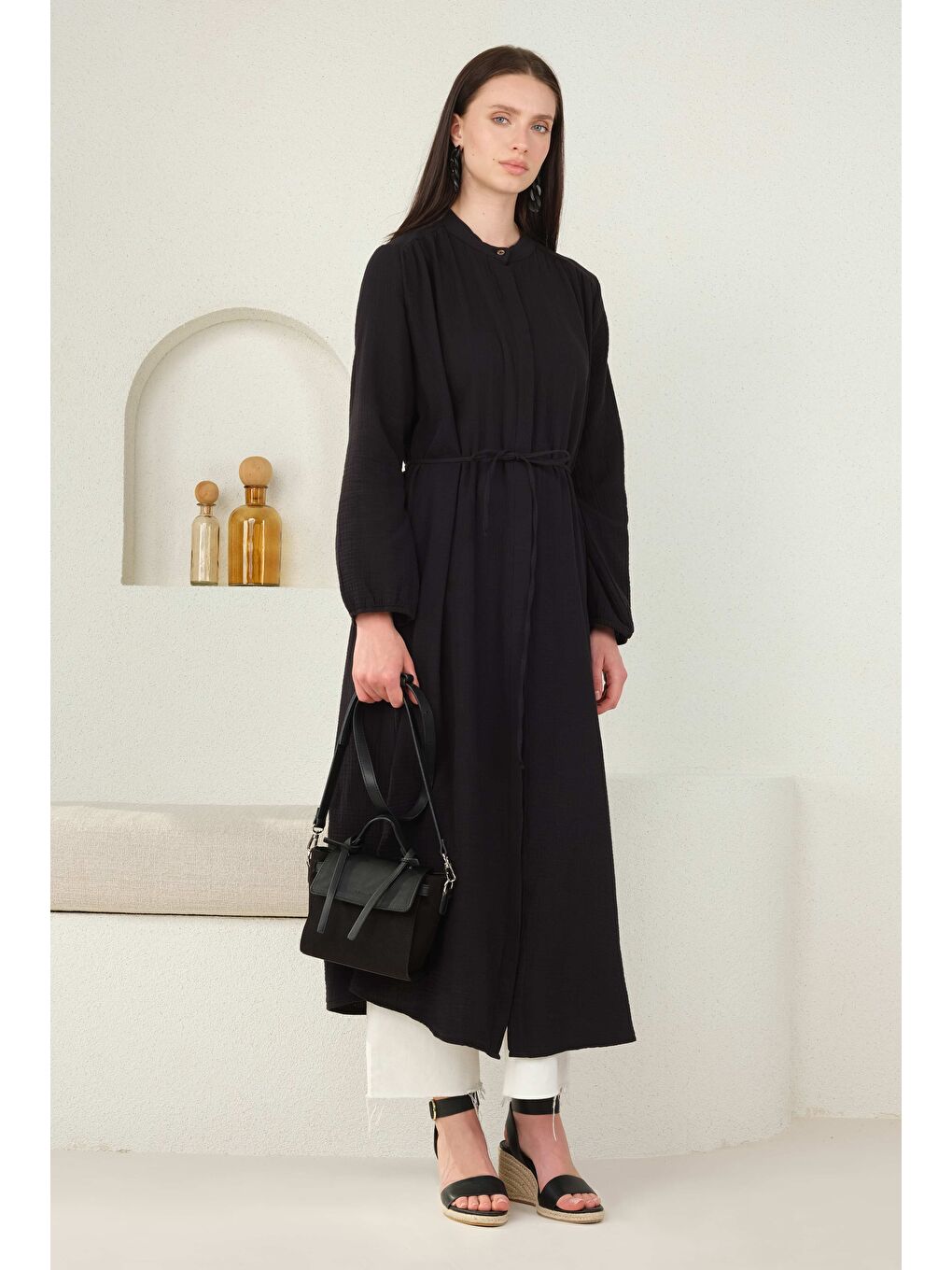 Uzun Müslin Gömlek Siyah