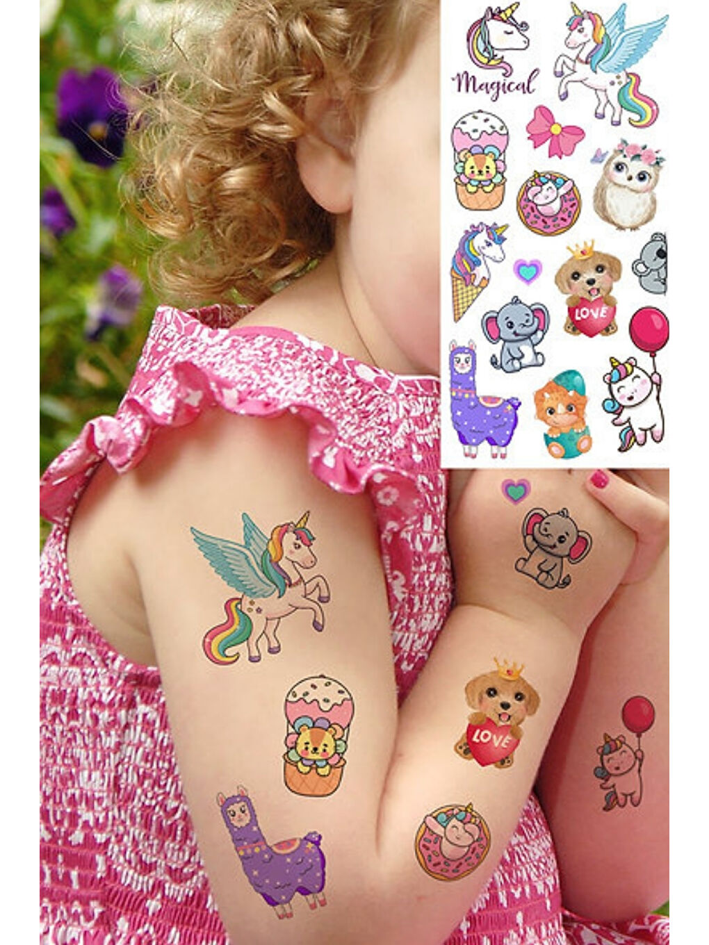 Karışık Çok Renkli Sevimli Hayvan Temalı Kız Çocuk Dövme Set-1